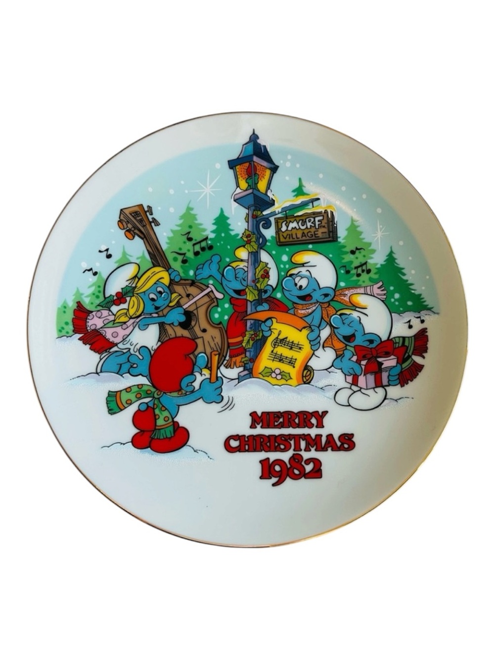 Smurf Plate Merry Christmas 1982, Limited Edition Porcelain Smurf Plate-Vintage